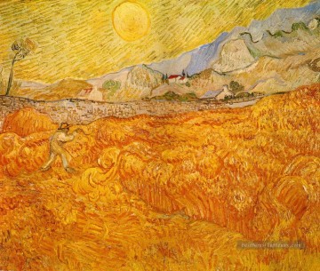 Champ de blé derrière l’hôpital Saint Paul avec une faucheuse Vincent van Gogh Peinture à l'huile